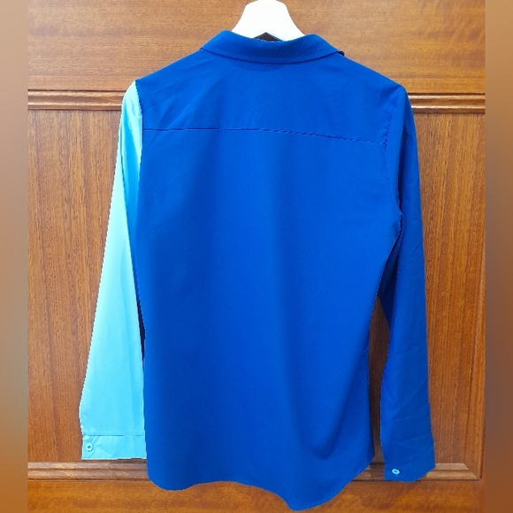 🧿HOST PICK🧿Colorblock Shirt Blouse Blue Size L - Picture 2 of 4